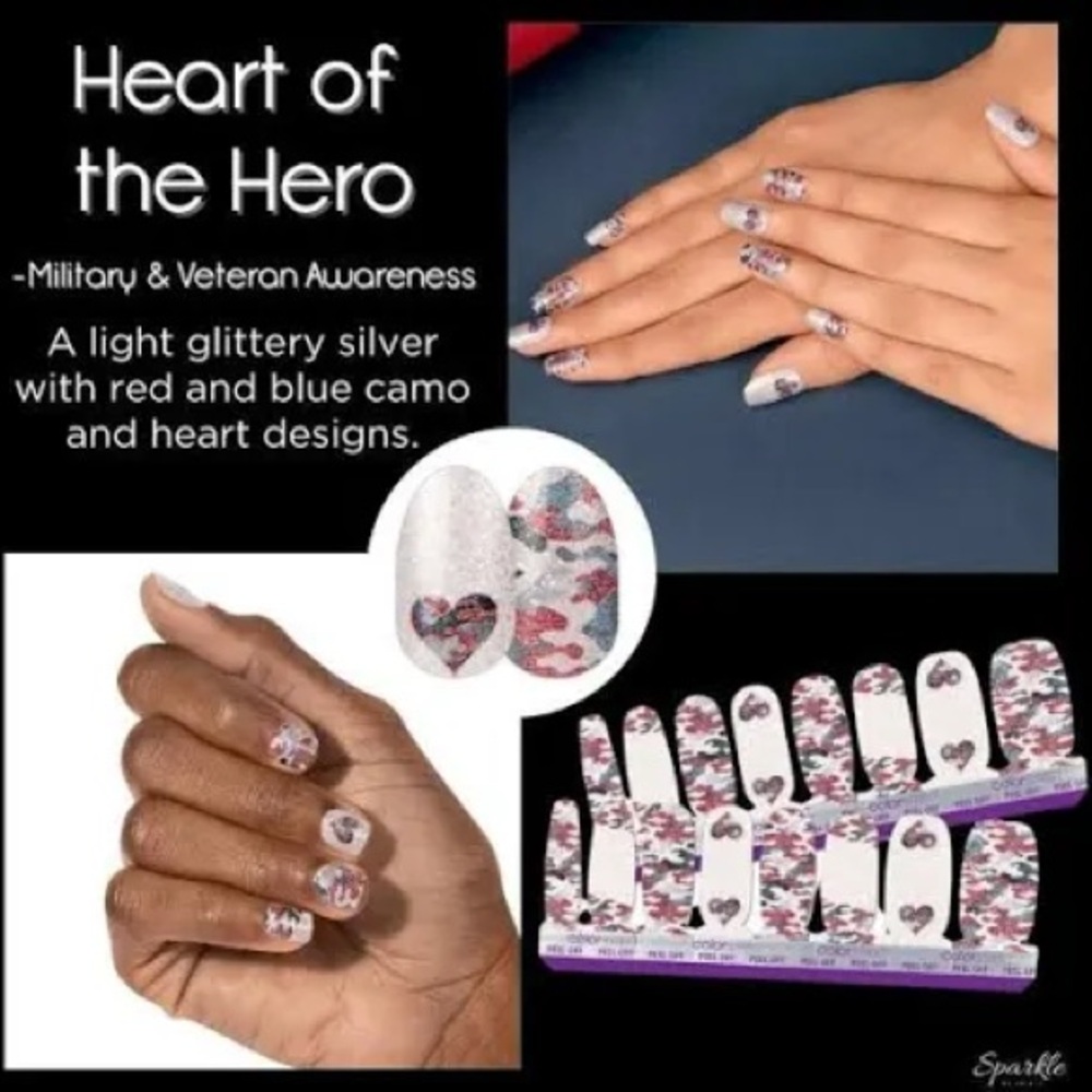 Color Street Heart of the Hero Red Blue Silver Glitter Press-On Nails
